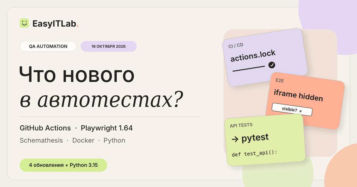 Обложка дайджеста QA Automation от 19 октября 2026 года. Основные темы: GitHub Actions, Playwright, Schemathesis, CI/CD, E2E и API-тестирование.